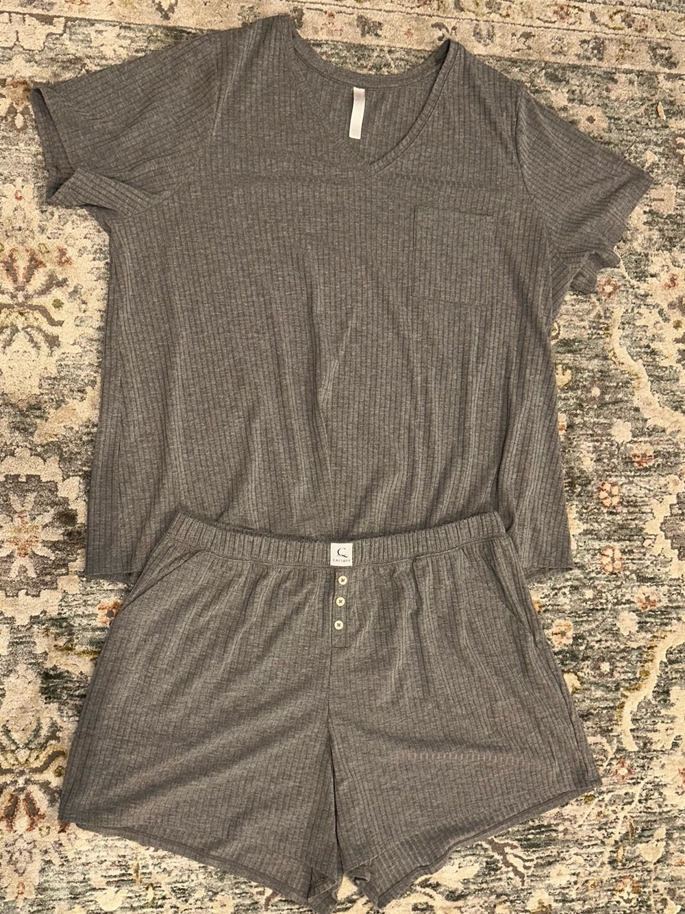 SLEEP by Cacique gray ribbed knit lounge sleep set sz 22/24